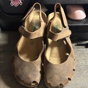 Bionatura Solo Mary Jane sandals in brown distressed leather Size 7.5 Euro 38